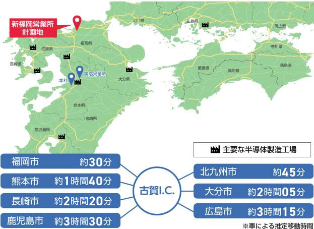 半導体製造工場から4時間以内でアクセス可能な好立地